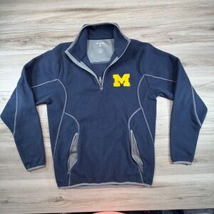 Antigua Michigan Wolverines Fleece Pullover Sweater Mens Size S Navy Yellow